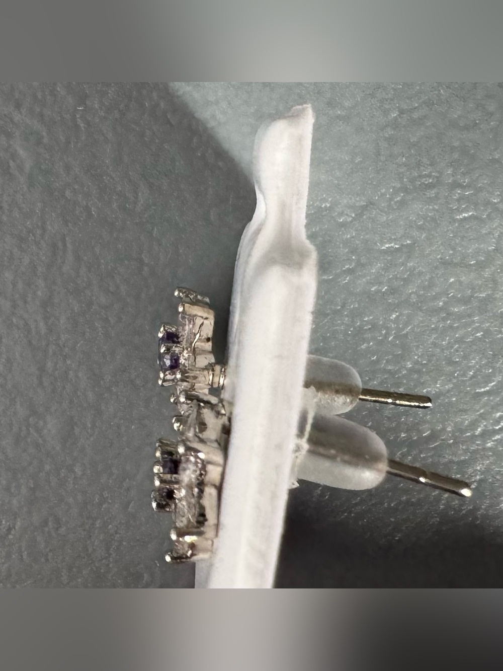 Amethyst Center Sterling Silver plated 925 Floral Stud Earrings cubic zirconia - Picture 2 of 2